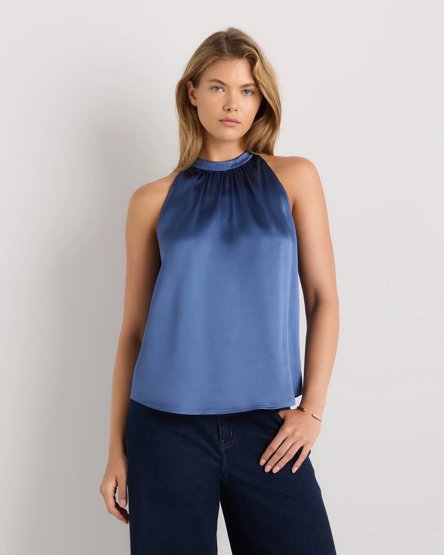 100% Washable Silk Halter Top - XS / Moonstone Blue
