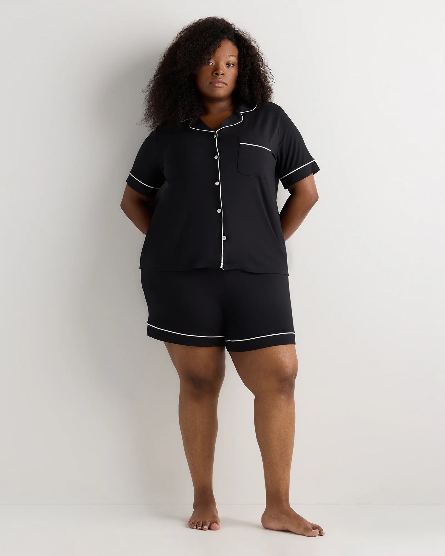 Bamboo Jersey Short Sleeve Pajama Set - 1X / Black