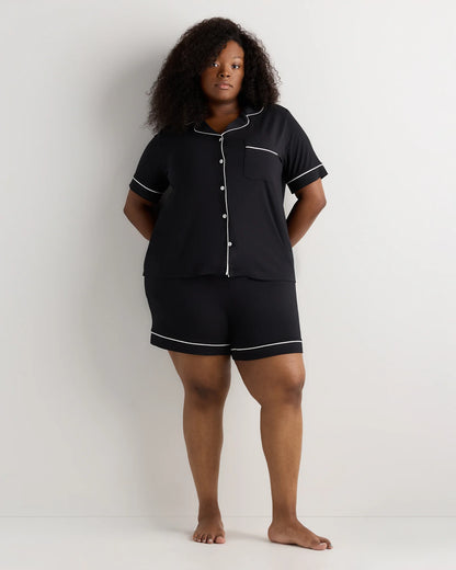 Bamboo Jersey Short Sleeve Pajama Set - 1X / Black