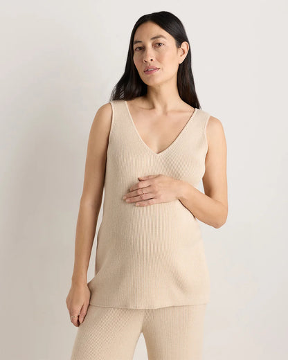 Cotton Cashmere Maternity and Nursing V-Neck Tank - XS / Mocha Heather