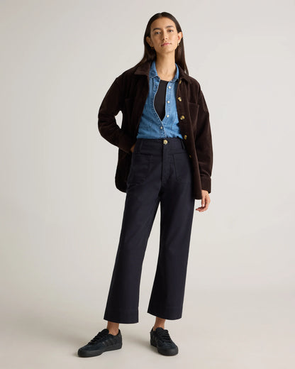 Organic Stretch Cotton Chino Cropped Wide Leg Pants - 0 / Aegean Blue