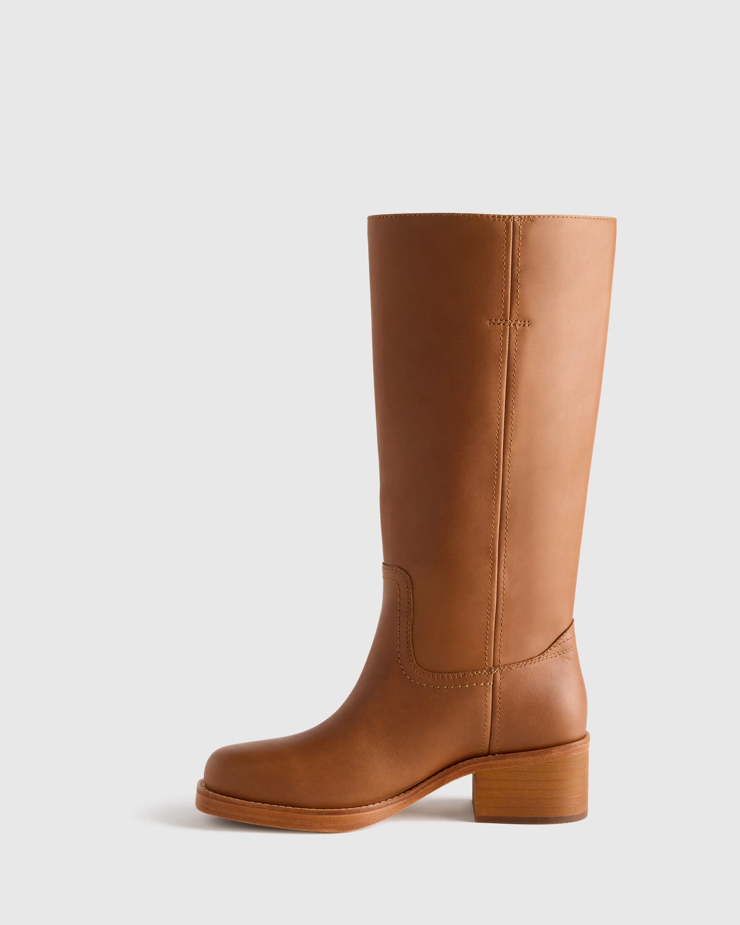 Italian Leather Block Heel Boot - 5 / Chestnut