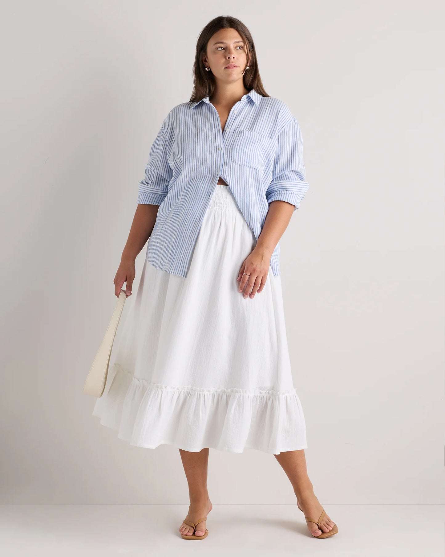 100% Organic Cotton Gauze Smocked Maxi Skirt - 1X / White
