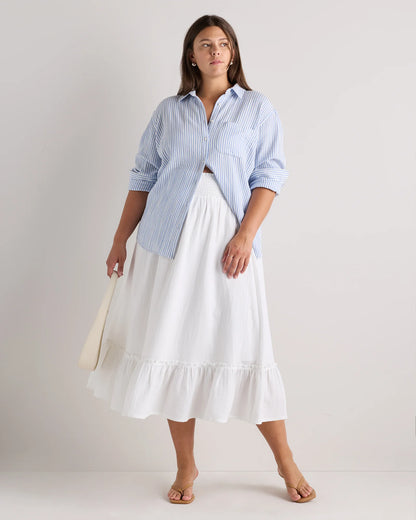 100% Organic Cotton Gauze Smocked Maxi Skirt - 1X / White