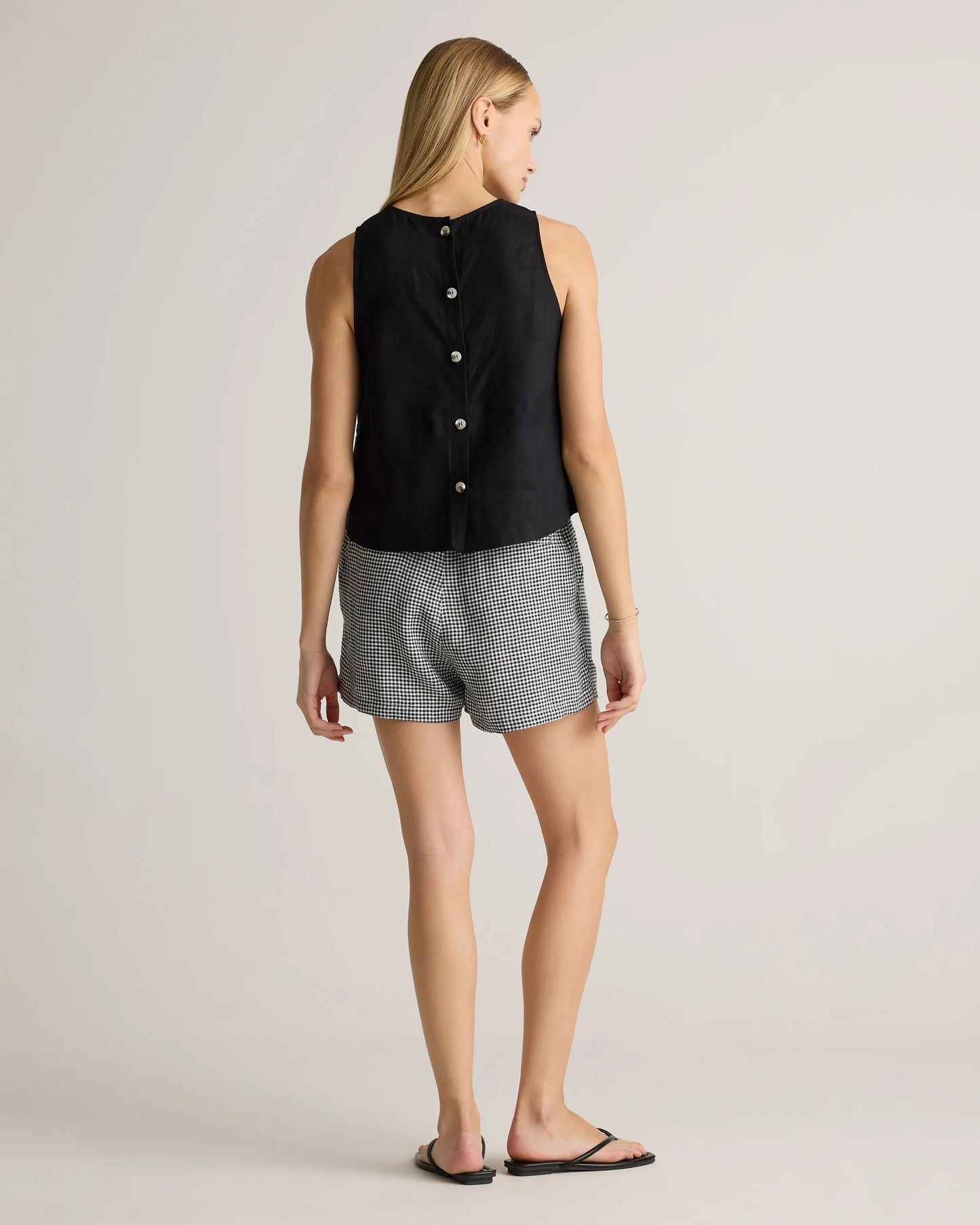 100% European Linen Cropped Tank - XS / Taupe Brown Gingham