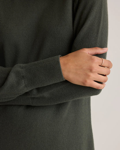Mongolian Cashmere Turtleneck Sweater Dress - XS / Moss