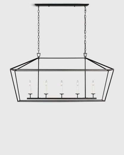 Traditional Steel Linear Lantern Chandelier - One Size / Brass