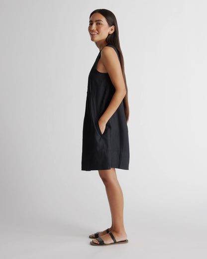 100% European Linen Sleeveless Swing Dress - XS / Classic Mini Gingham