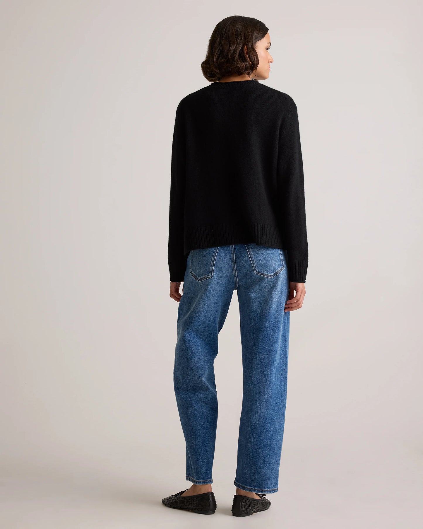 Mongolian Cashmere Boxy Crewneck Sweater - XS / Faded Denim/Brown/Ivory Variegated Stripe