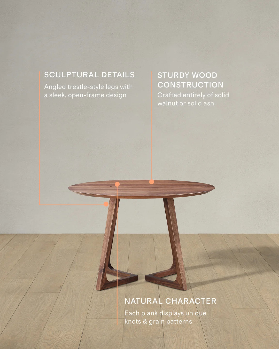 Solid Wood Midcentury Round Dining Table - One Size / Brown Walnut