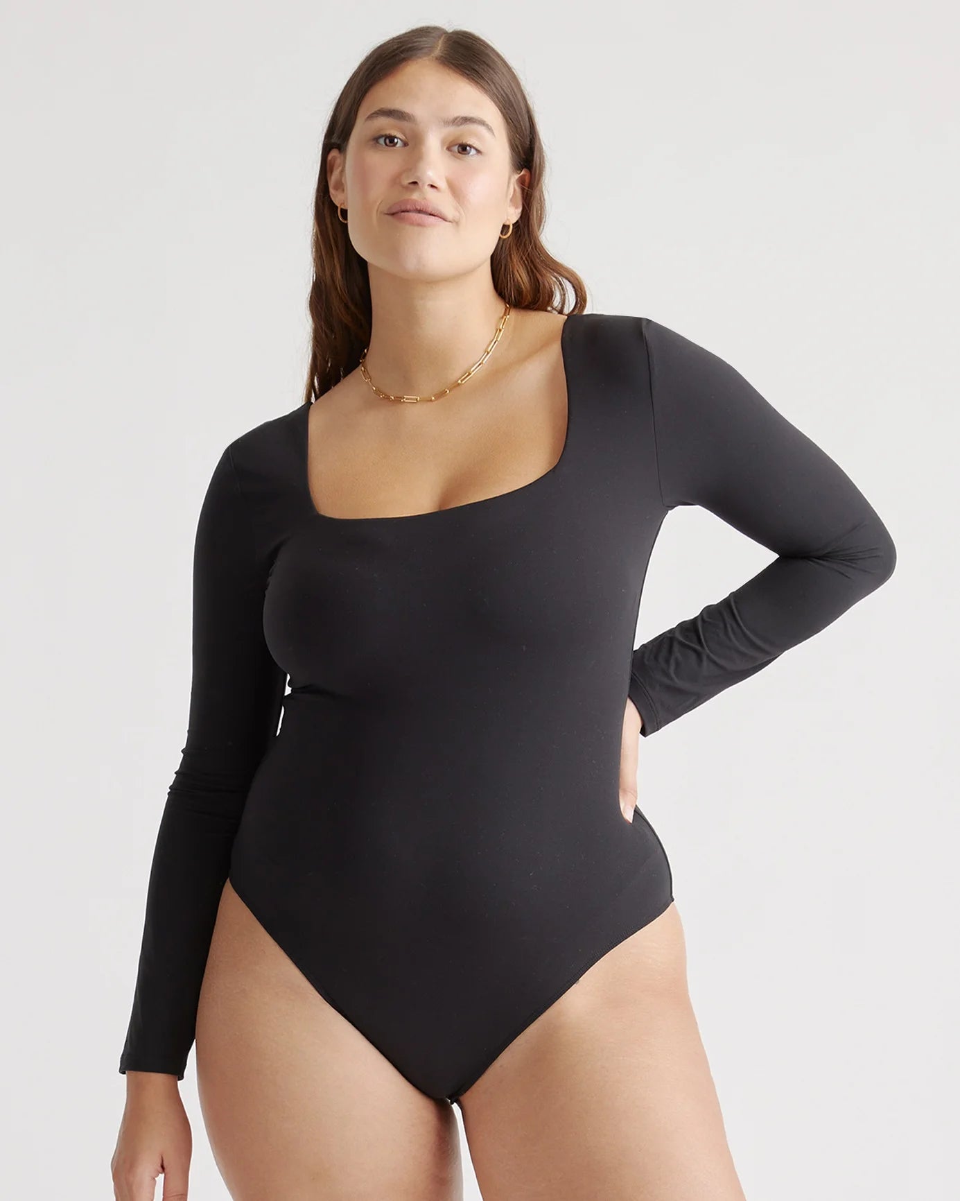Second Skin Square Neck Long Sleeve Bodysuit - XS / Black