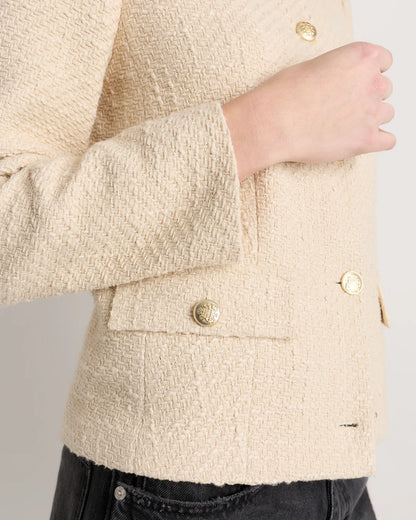 Tweed Collarless Jacket - XS / Deep Navy