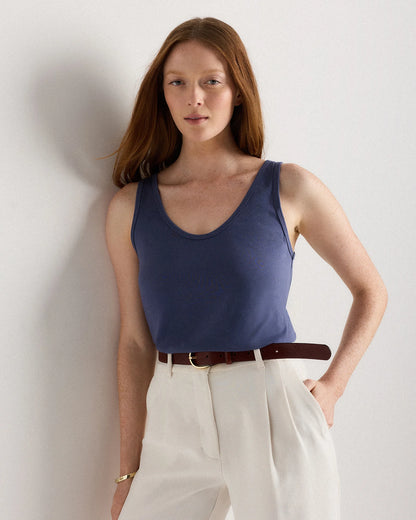 Cotton Modal Double Scoop Neck Tank - XS / Navy