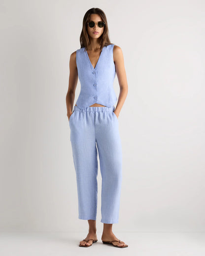 100% European Linen Vest - XS / Blue Pinstripe