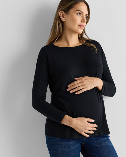 Bamboo Jersey Maternity Long Sleeve Tee (2-pack) - XS / Wine Tasting Red/Nocturnal Green