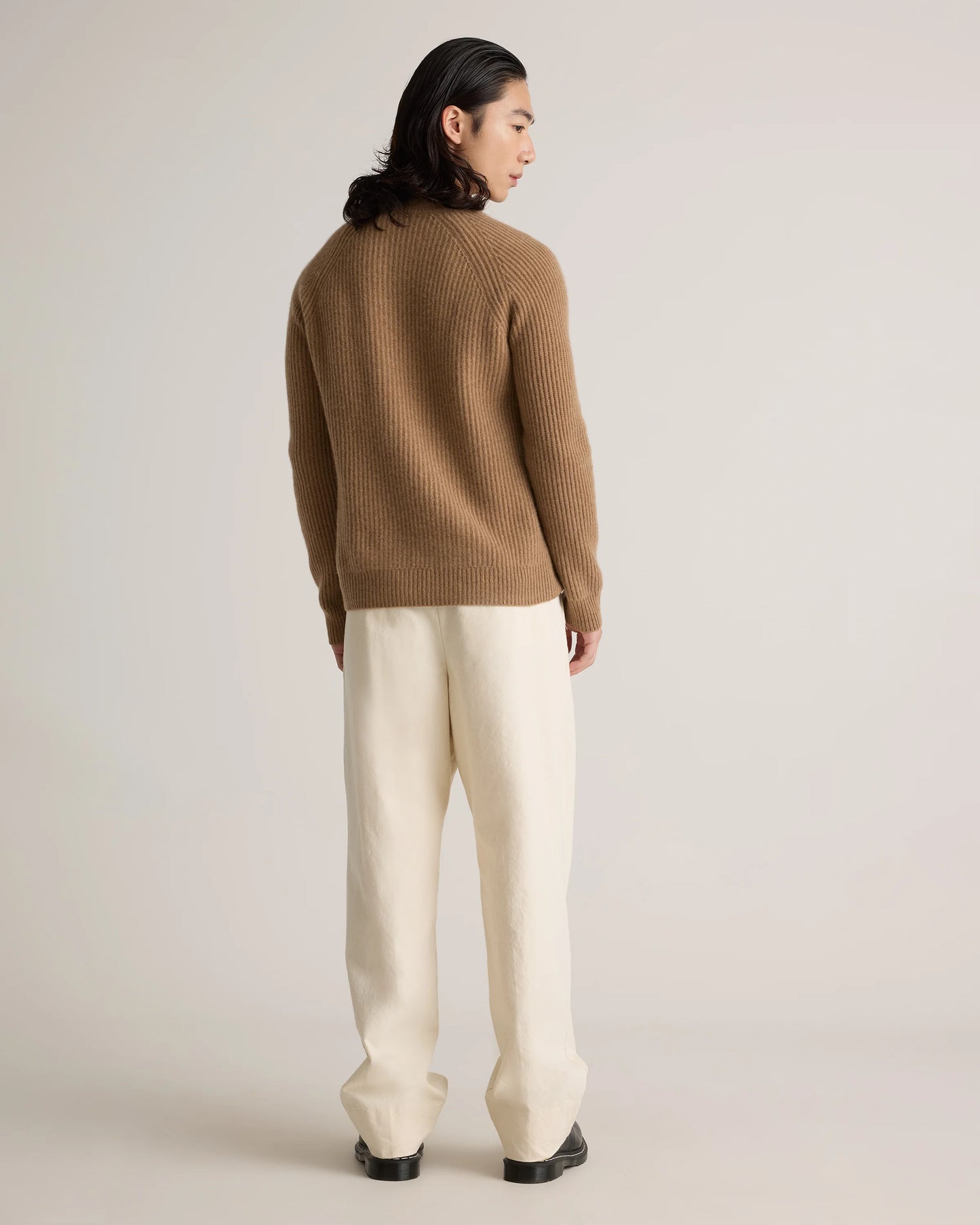 Mongolian Cashmere Fisherman Crewneck Sweater - S / Navy Marl