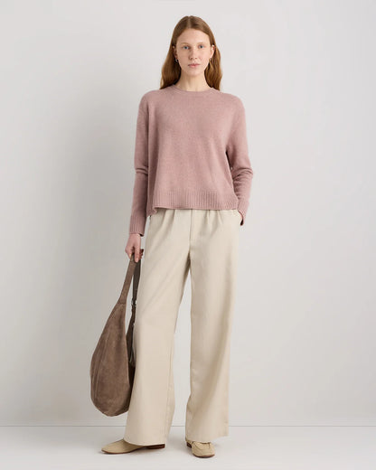 Mongolian Cashmere Boxy Crewneck Sweater - XS / Faded Denim/Brown/Ivory Variegated Stripe