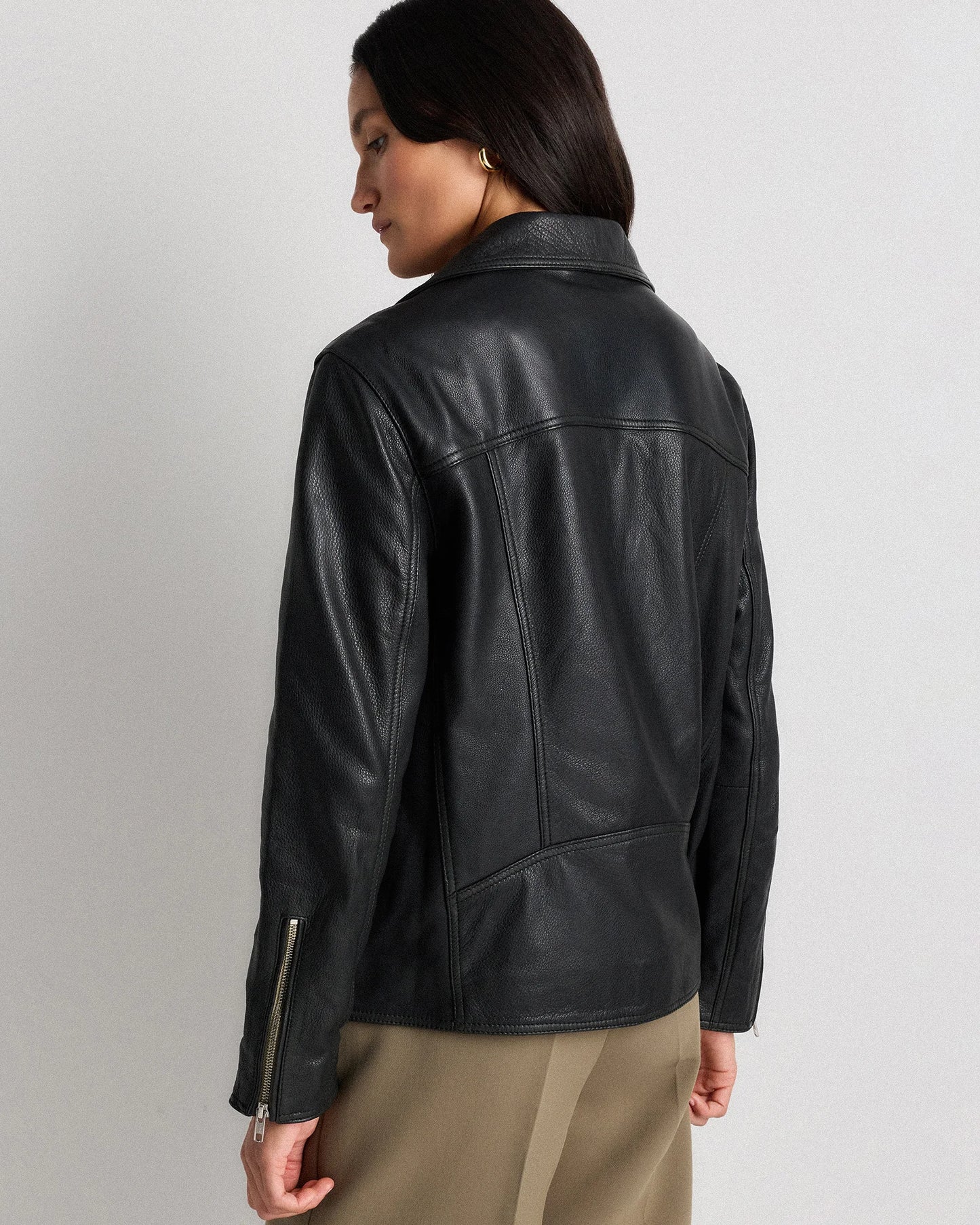 100% Leather Oversized Biker Jacket - XS / True Black