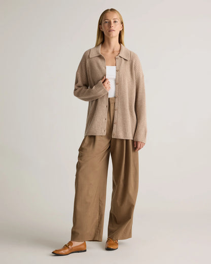 Mongolian Cashmere Wide-Rib Oversized Collared Cardigan - XS / Oatmeal