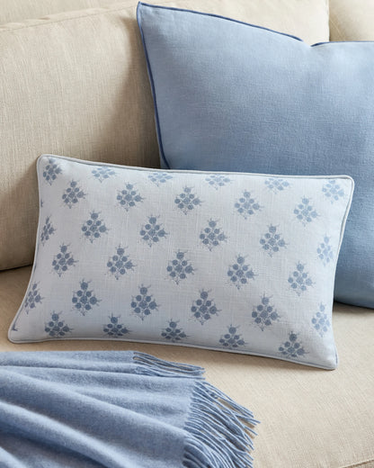Piped Block Print Cotton Pillow Cover (Set of 2) - 12x20 / Natural