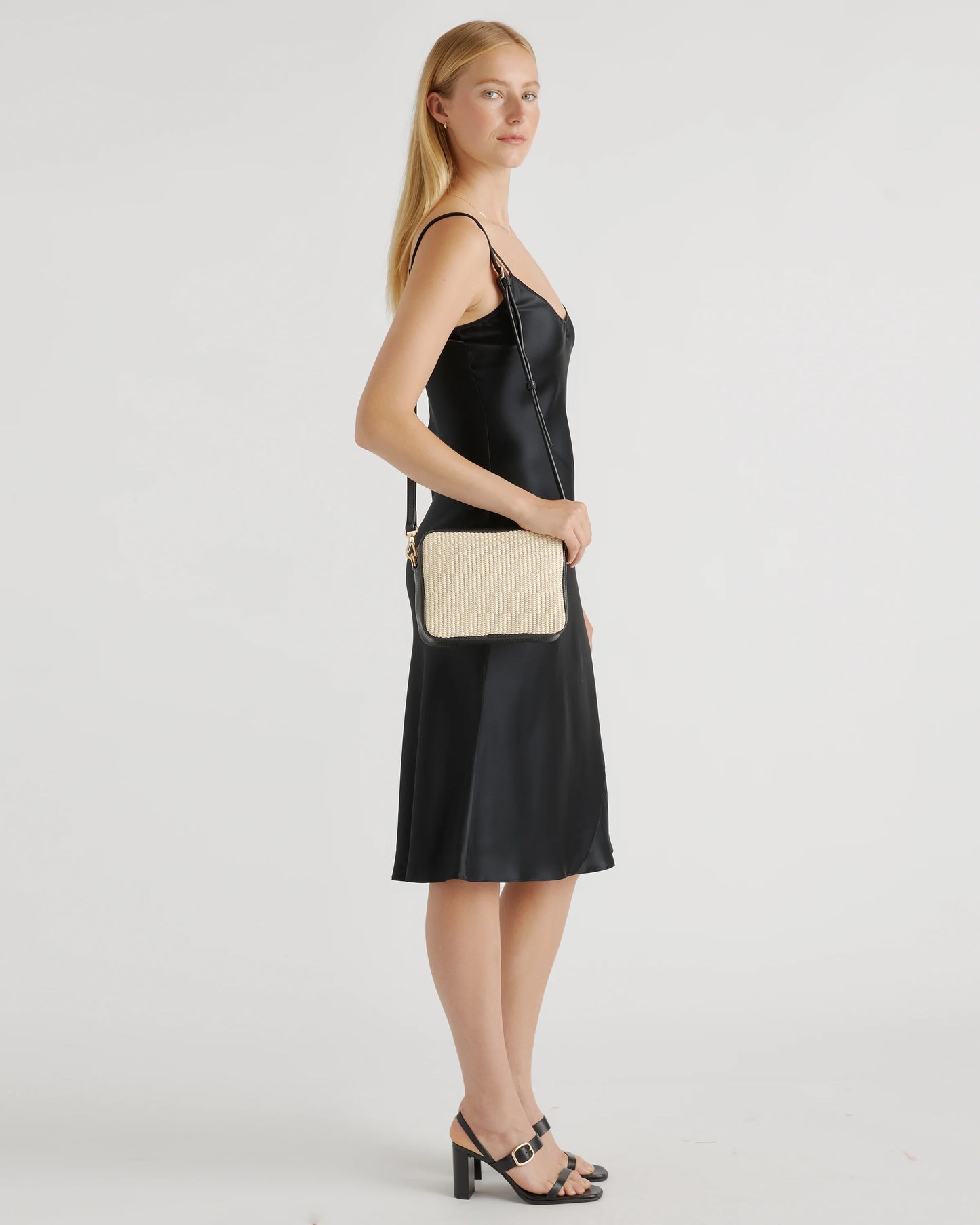 Italian Leather & Raffia Crossbody - One Size / Mocha