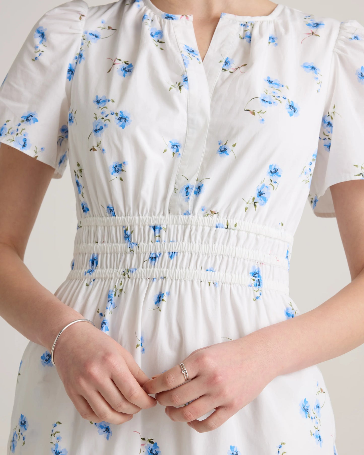 100% Organic Cotton Poplin Tiered Maxi Dress - XS / Riviera Blue Heirloom Floral
