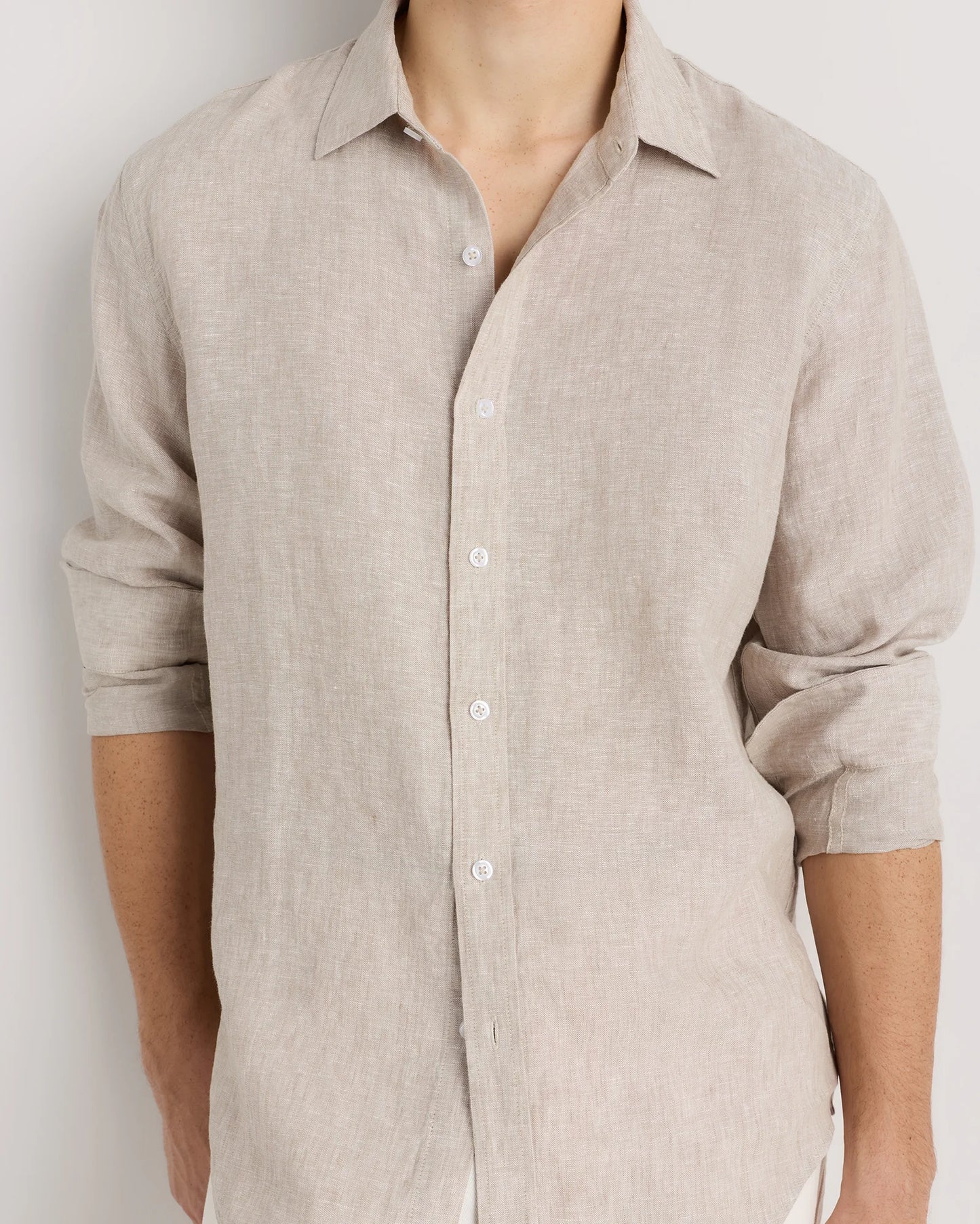 100% European Linen Relaxed Long Sleeve Shirt - XS / Flax