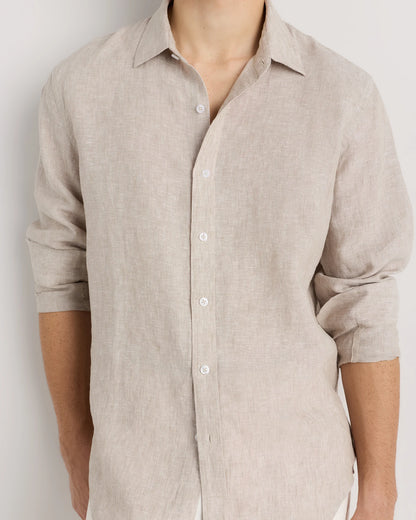 100% European Linen Relaxed Long Sleeve Shirt - XS / Flax