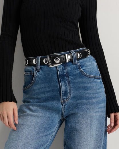 Alyssa European Leather Studded Belt - XS / Black/Silver