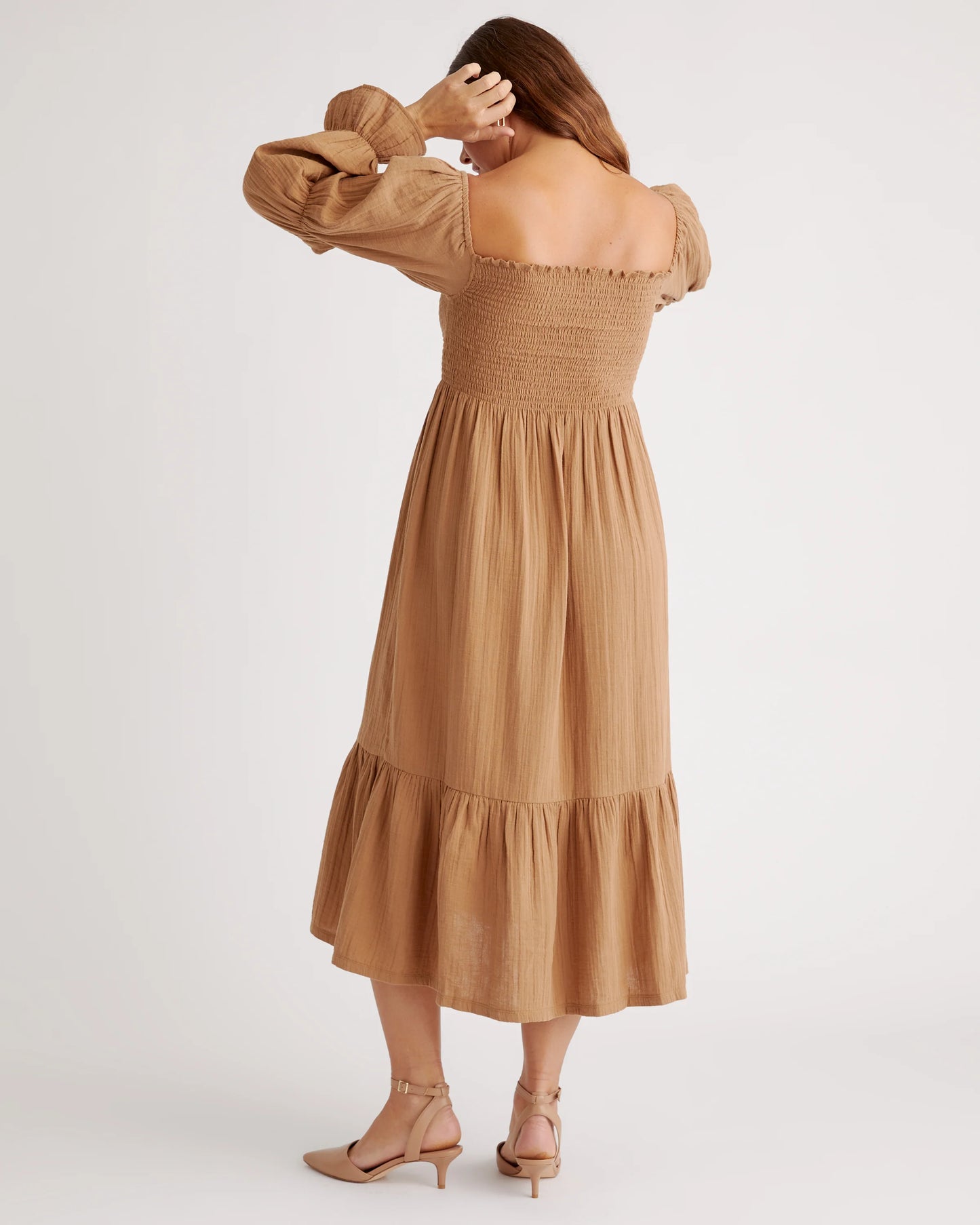 100% Organic Cotton Gauze Maternity Smocked Midi Dress - XS / Wild Cherry