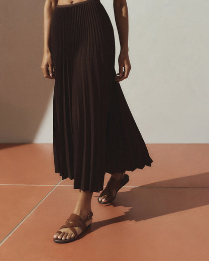 Pleated Matte Midi Skirt - XS / Coffee Bean Brown