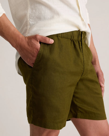 100% European Linen Shorts - 8" - S / Martini Olive