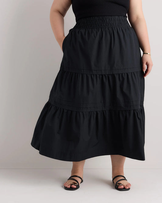 100% Organic Cotton Poplin Tiered Maxi Skirt - 1X / Black