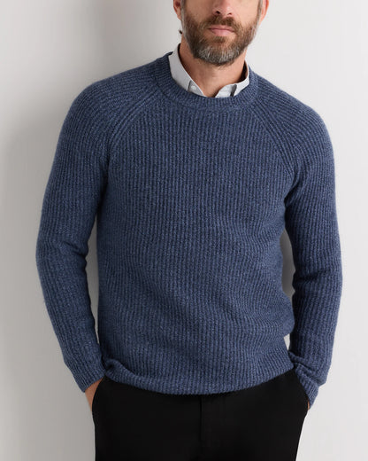 Mongolian Cashmere Fisherman Crewneck Sweater - S / Navy Marl