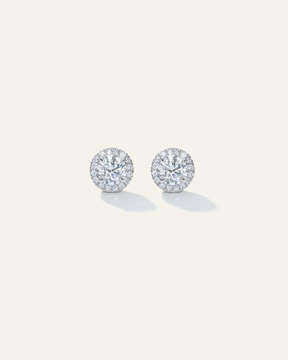 14K Gold Lab Grown Diamond Halo Studs - 1ctw - One Size / White Gold