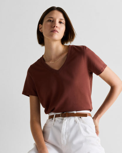 100% Organic Cotton Boxy V-Neck Tee - XS / Dusty Beige
