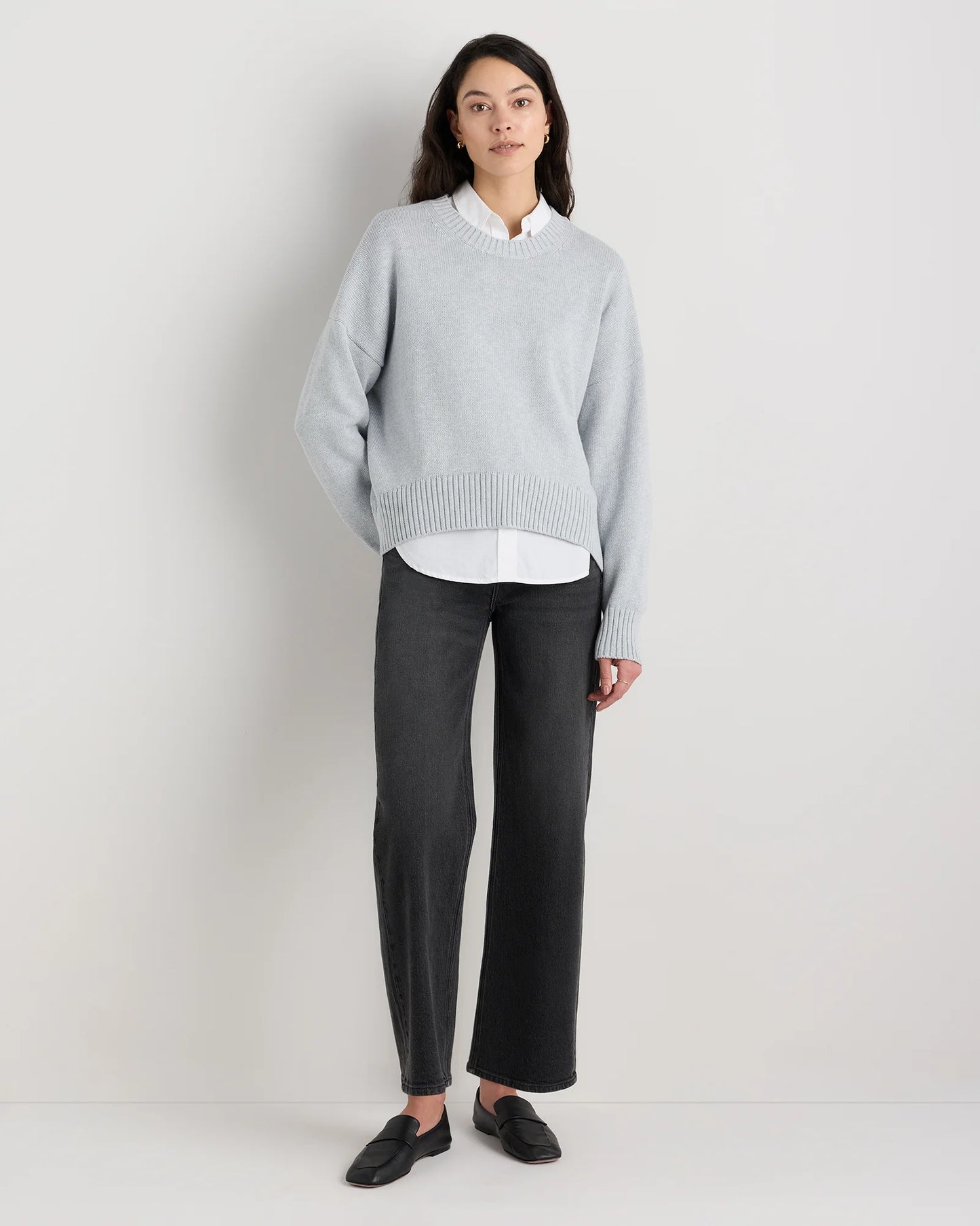 100% Organic Cotton Boyfriend Crew Sweater - XS / Speckled Beige