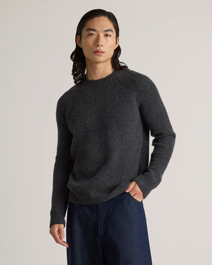 Mongolian Cashmere Fisherman Crewneck Sweater - S / Navy Marl