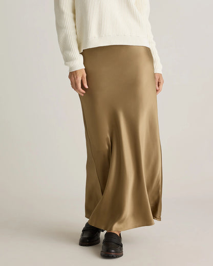 100% Washable Silk Maxi Skirt - XS / Champagne