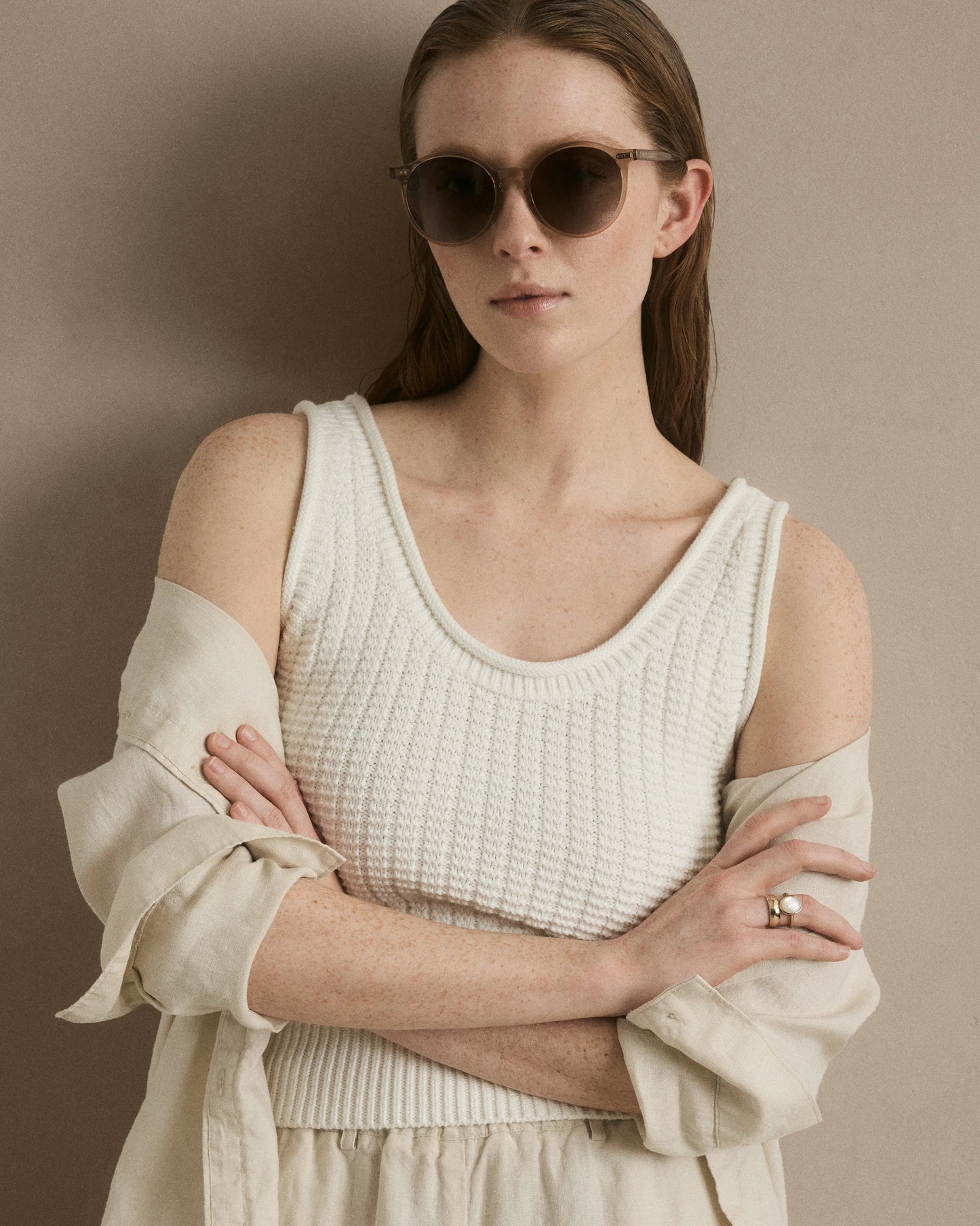 Brixton Polarized Acetate Sunglasses - Standard / Clear Taupe with Brown lens