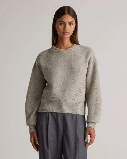 100% Yak Wool Pointelle Detail Relaxed Crew - XS / Heather Brown