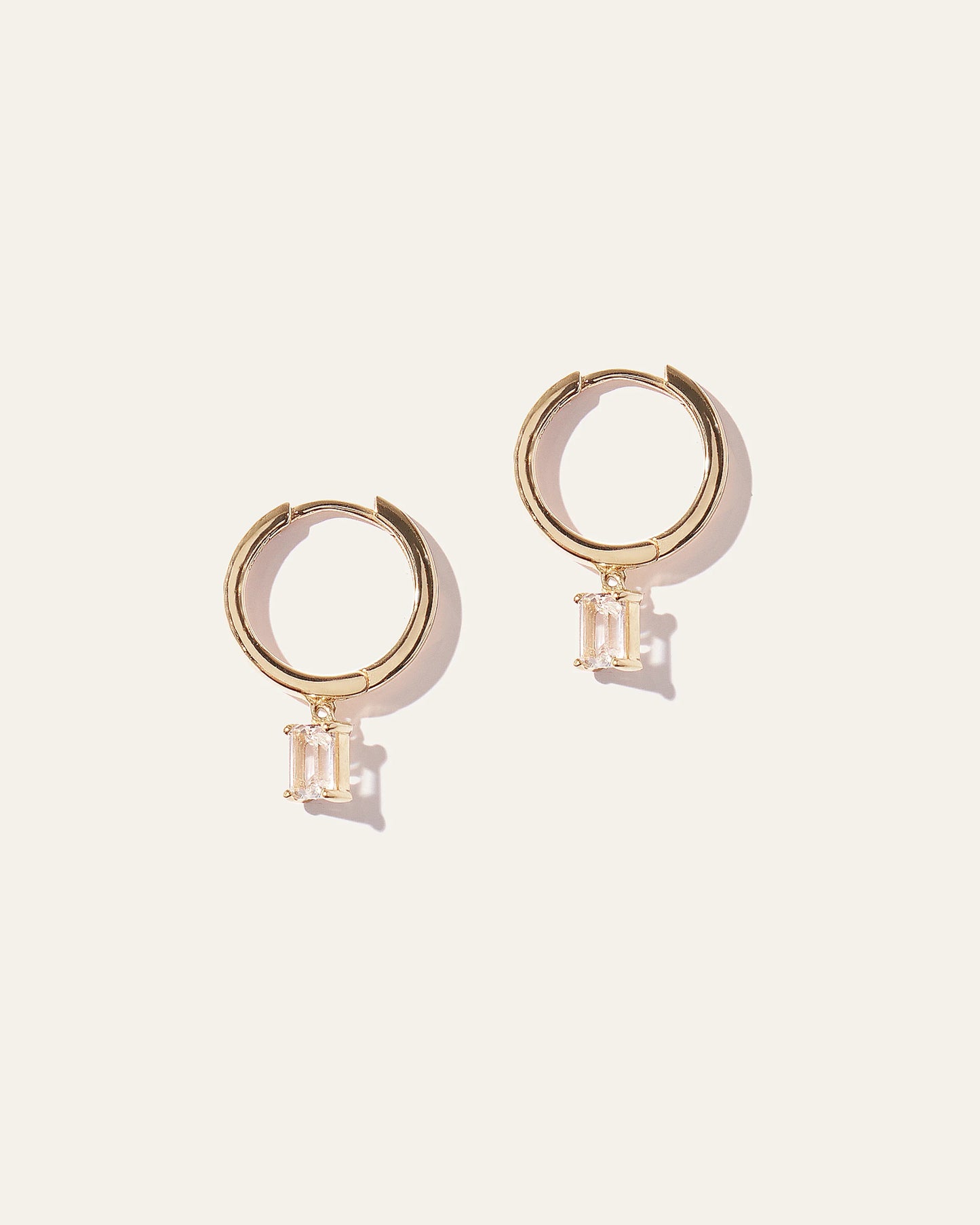 Emerald Cut Topaz Dangle Hoops - One Size / Gold Vermeil