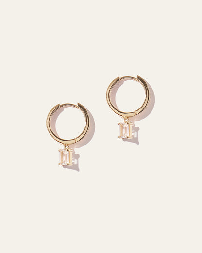 Emerald Cut Topaz Dangle Hoops - One Size / Gold Vermeil