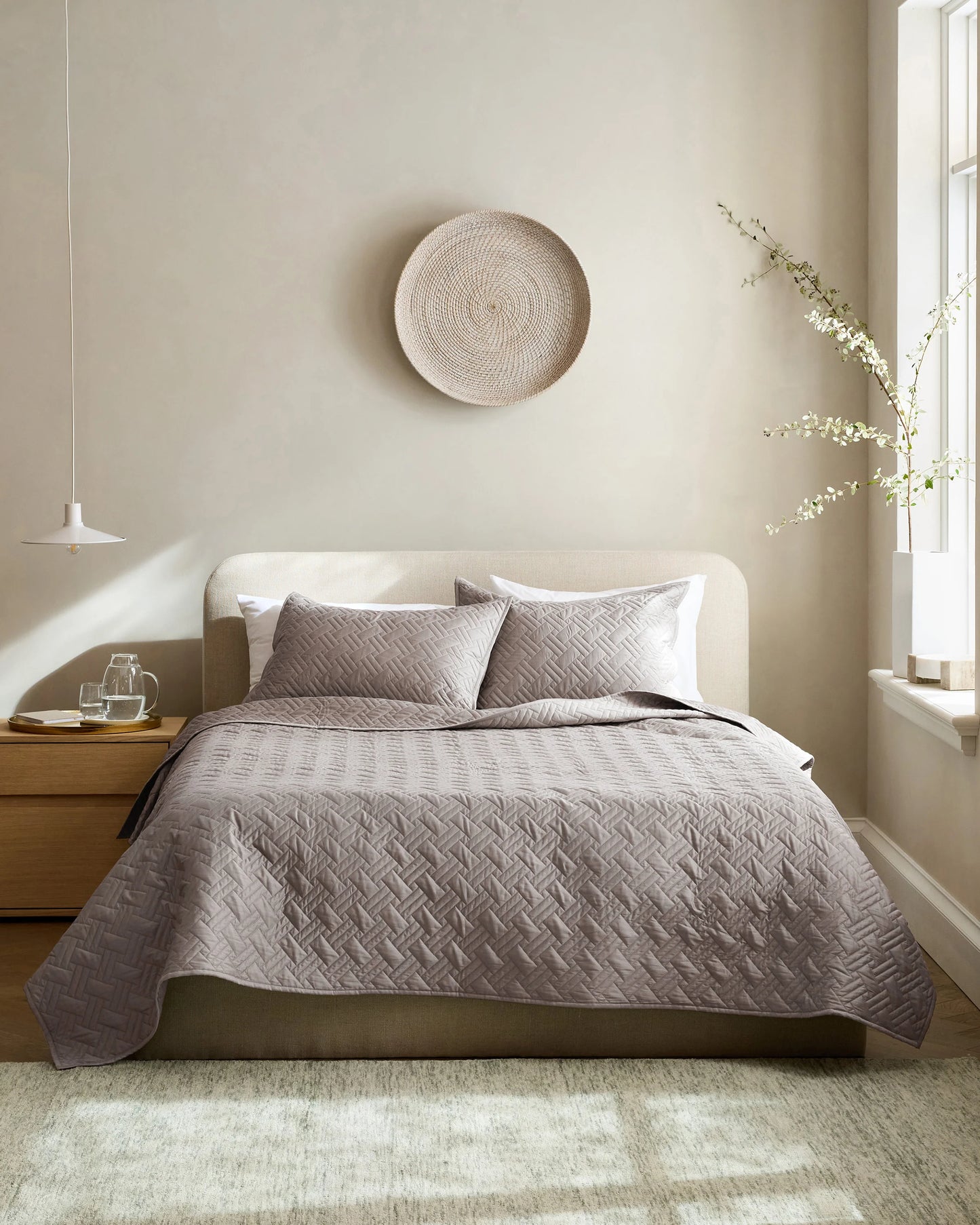 Organic Cotton Basketweave Quilted Sham Set - Standard / Mineral