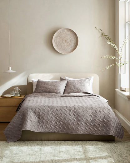 Organic Cotton Basketweave Quilt Set - Twin / Mineral