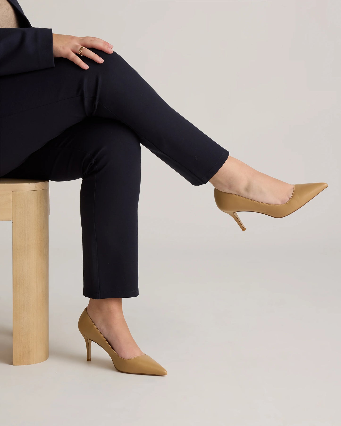 Italian Leather 75mm Pointy Toe Pump - 5 / Cashew