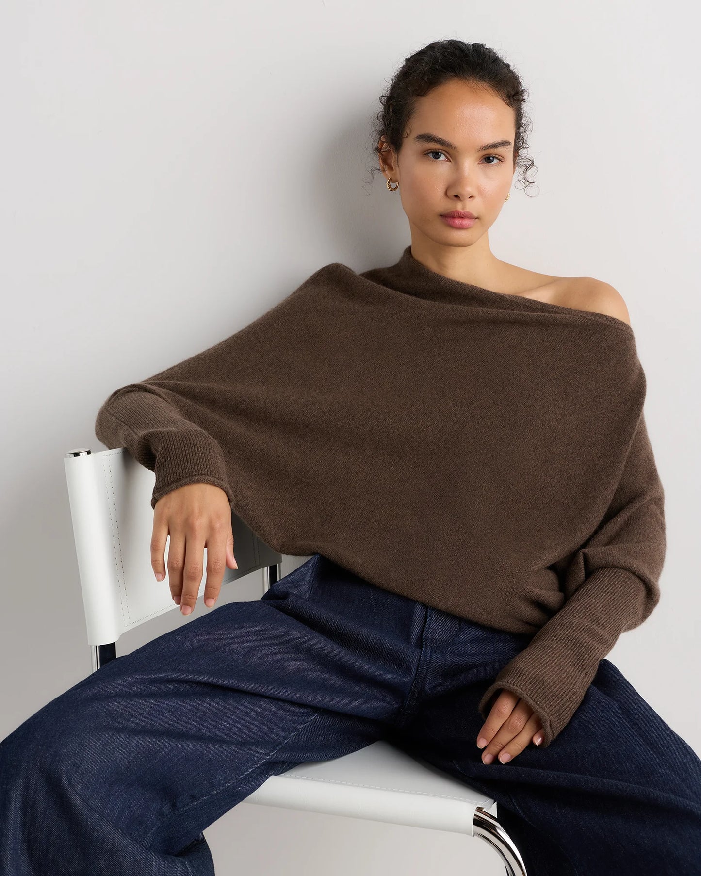 100% Mongolian Cashmere Asymmetric Draped Sweater - XS / Brown