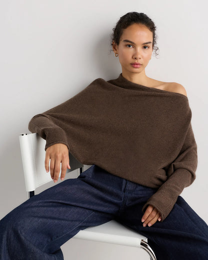 100% Mongolian Cashmere Asymmetric Draped Sweater - XS / Brown