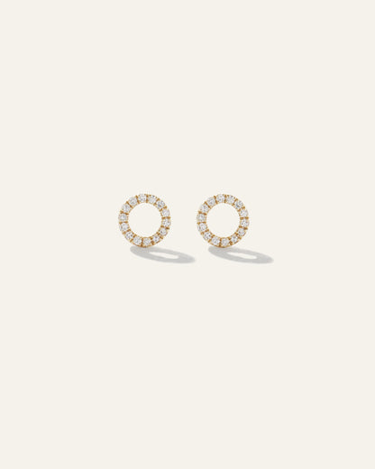 14K Diamond Pave Circle Studs - One Size / Yellow Gold