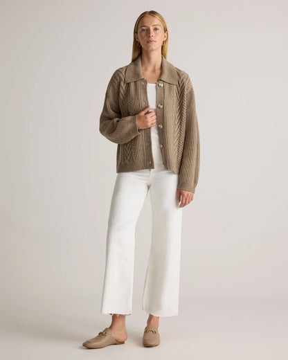 Australian Merino Wool Collared Cable Cardigan - XS / Coffee Bean Brown